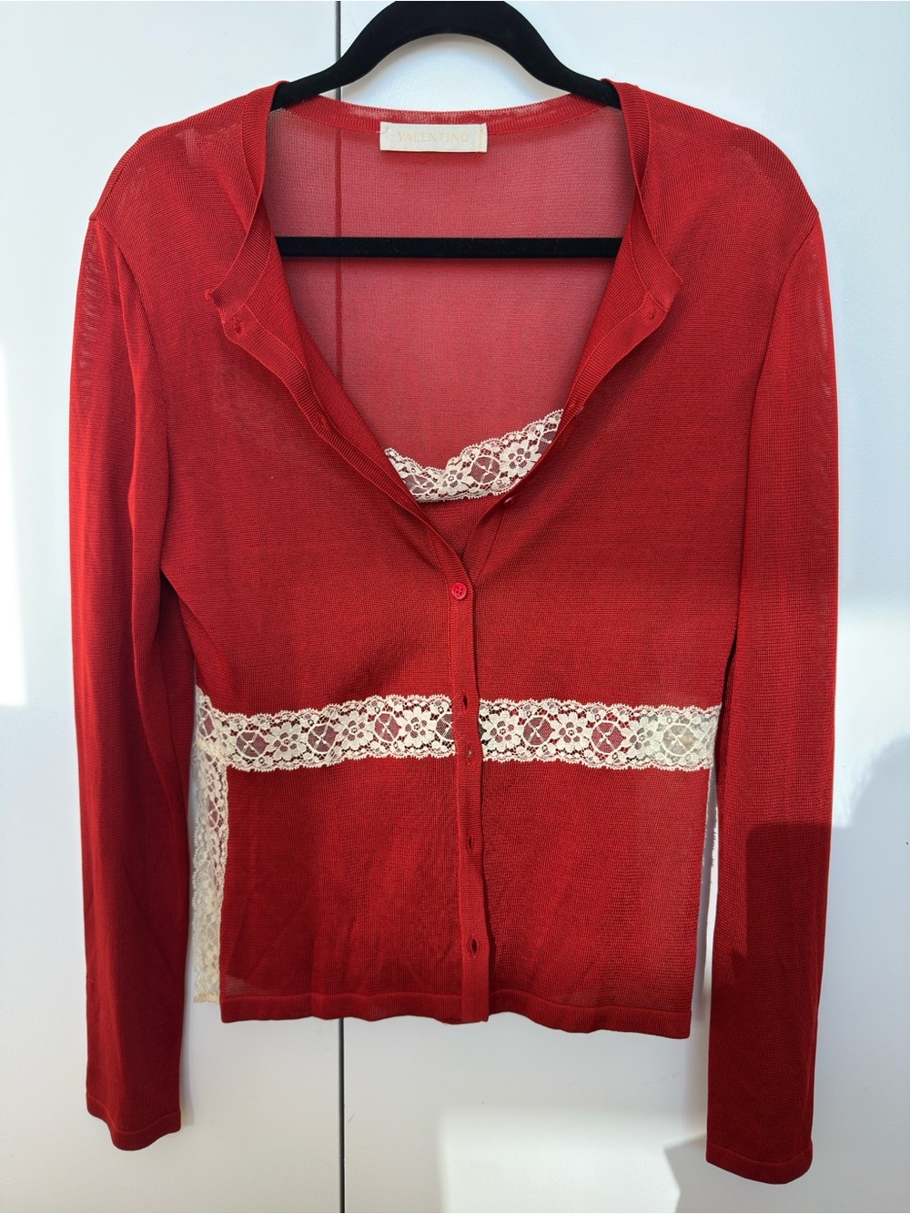 Valentino Vintage 2-Piece Lace Knit Set Red Size M (Fits Small)